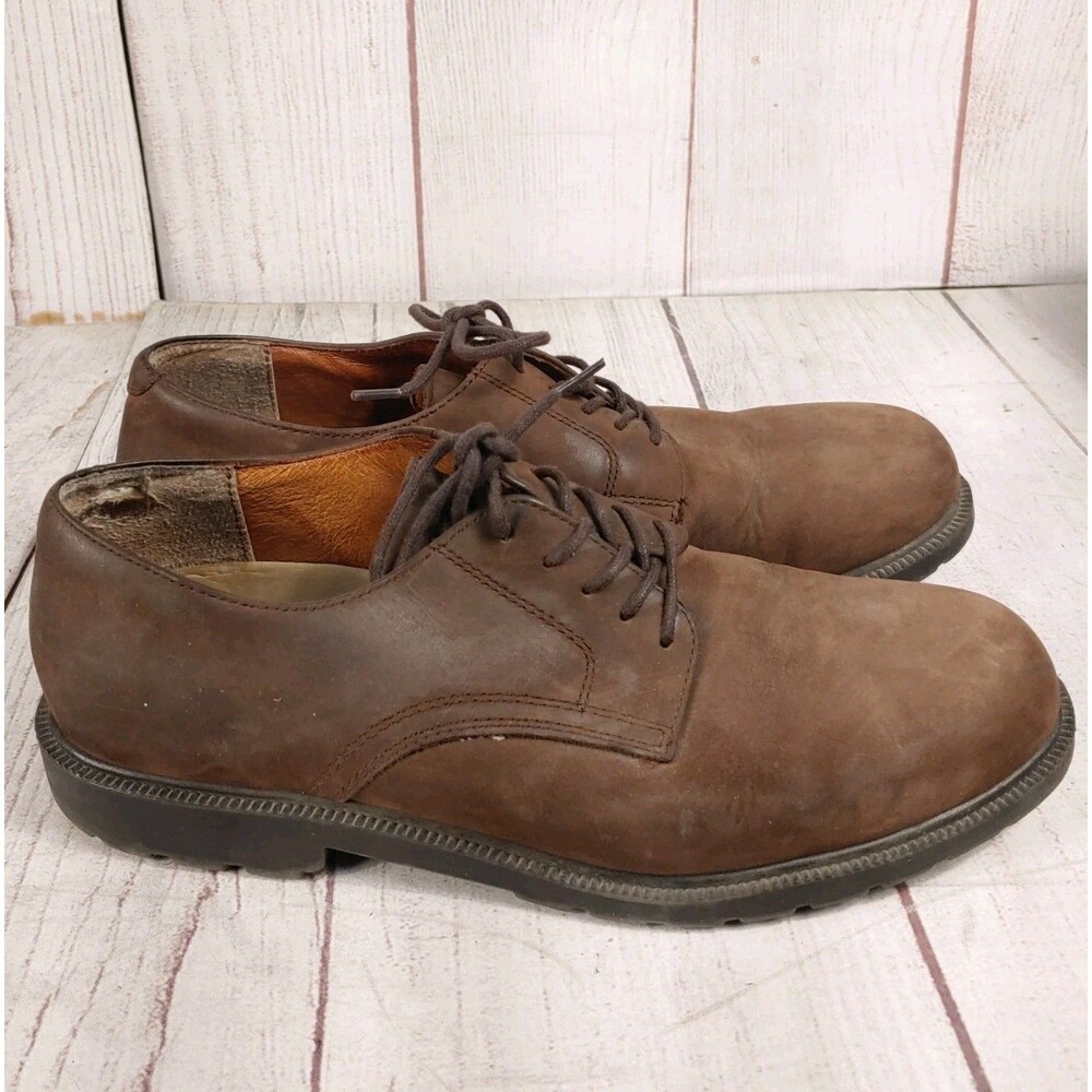 Trader Bay Shoes Mens 9.5D Dress Lace Up Oxford Brown Leather Plain Toe Comfort